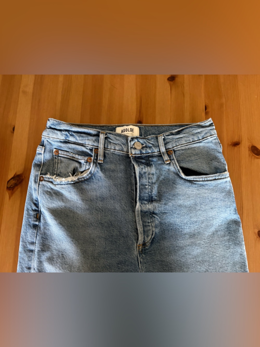 AGOLDE Riley Long Button Fly Straight Leg Blue Jeans Size 27 - Picture 8 of 13